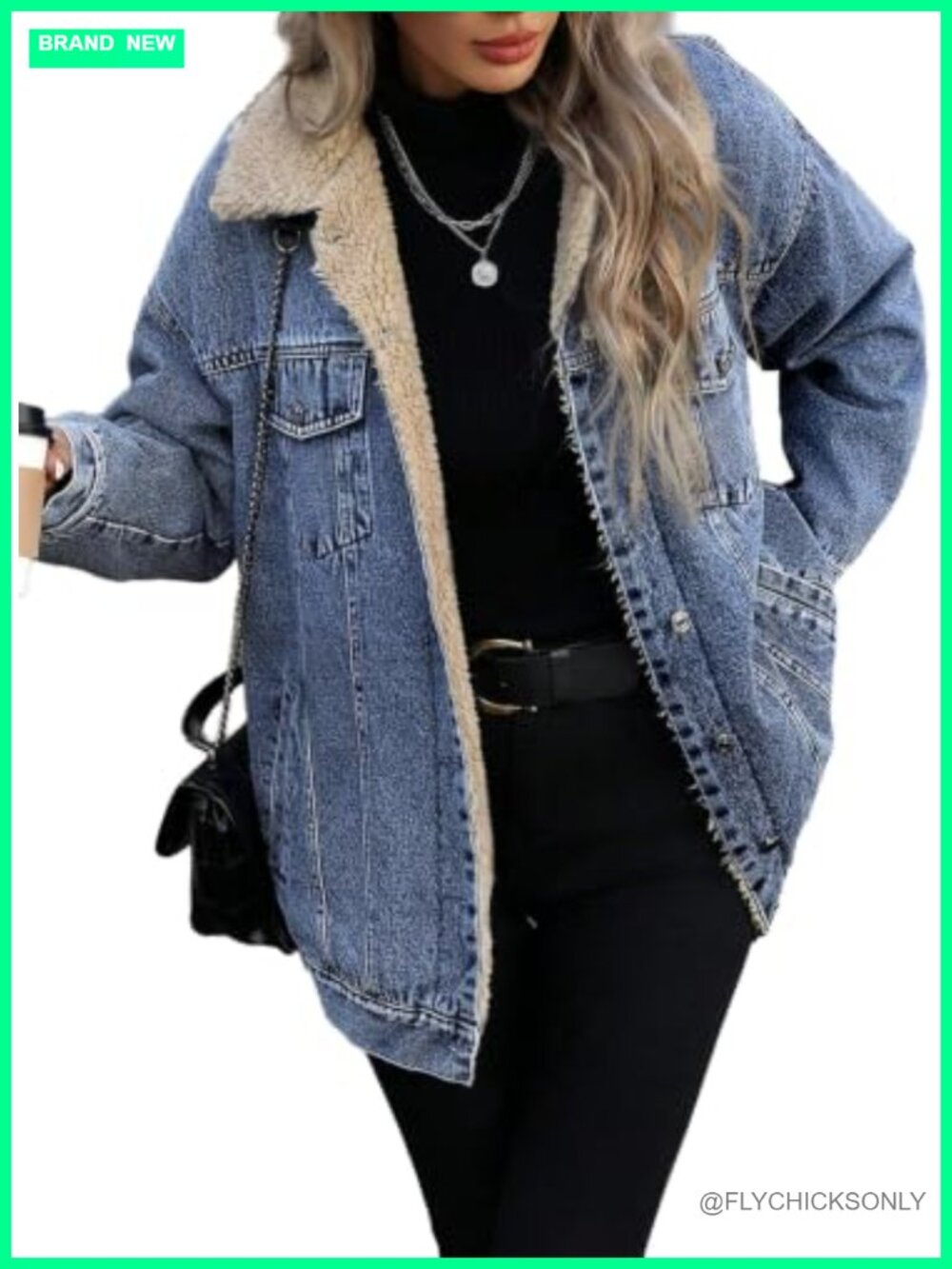 Oversized Fleece Lined Trucker Jean Jacket Sherpa Lined Denim Coat